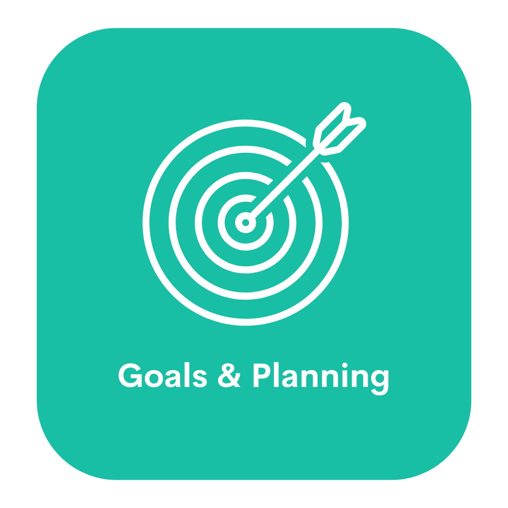 Goals and Planning. Green background with white ringed target on it